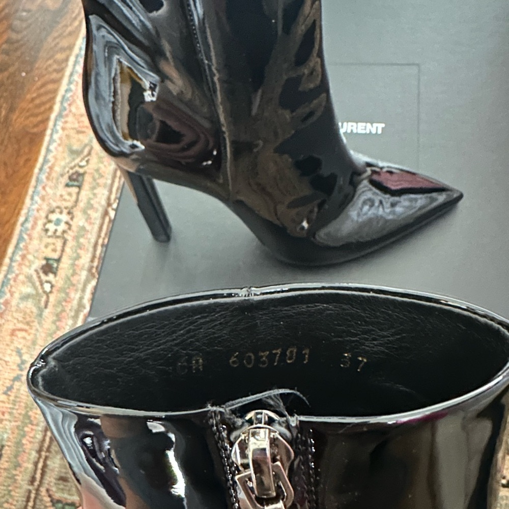 Saint Laurent Patent Stiletto Bootie with Box Black Size 37 - Picture 4 of 8